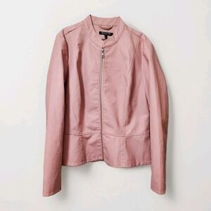 90's Vintage Baccini Women's Pink Faux Leather Large‎ Full Zip Jacket Y2K Light
